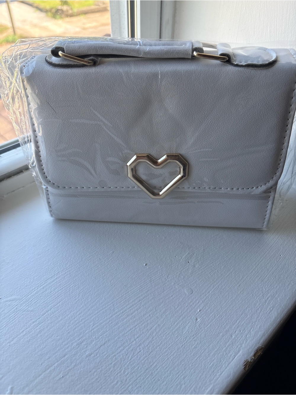 No Boundaries White Mini Top-Handle Crossbody with Heart Accent